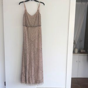 Adriana Papell Art Deco Blouson Beaded Gown Taupe